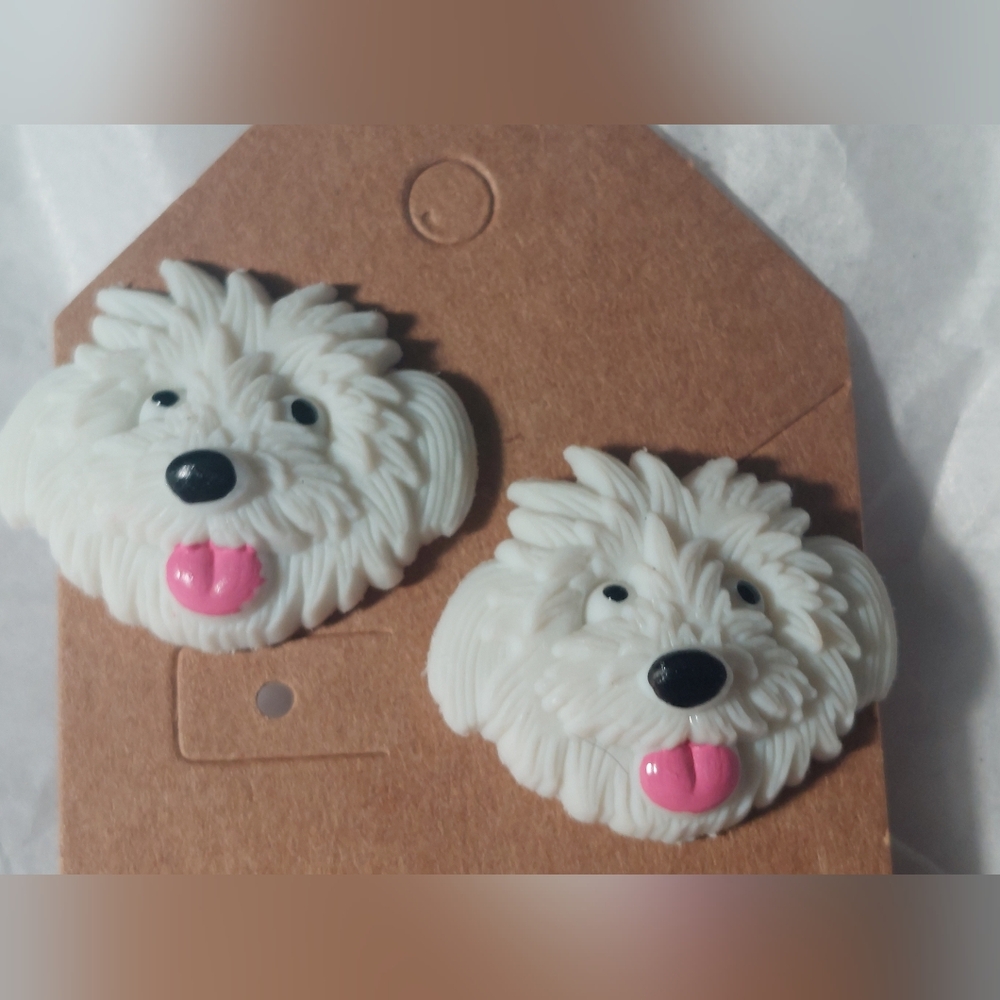 3/$10 Fluffy White Dog Post Earrings Mix & Match